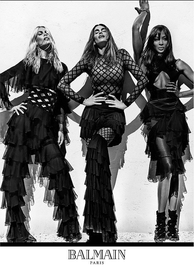 Claudia Schiffer, Cindy Crawford and Naomi Campbell star in Balmain Paris fashion campaign