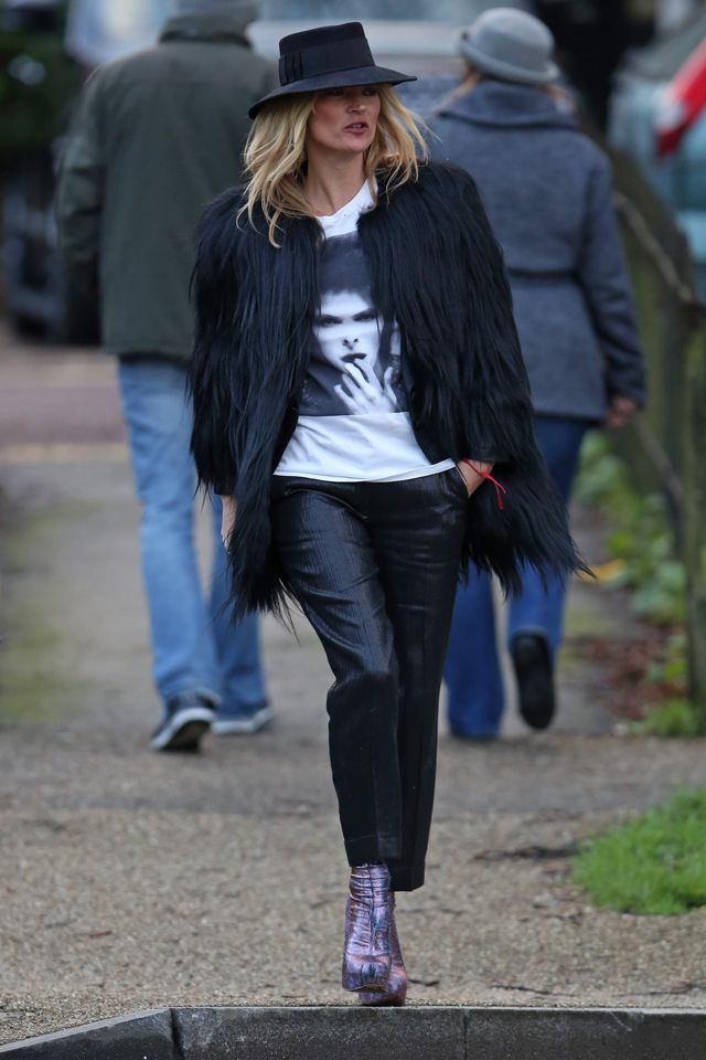 Kate Moss wearing a Bowie T-shirt out and about