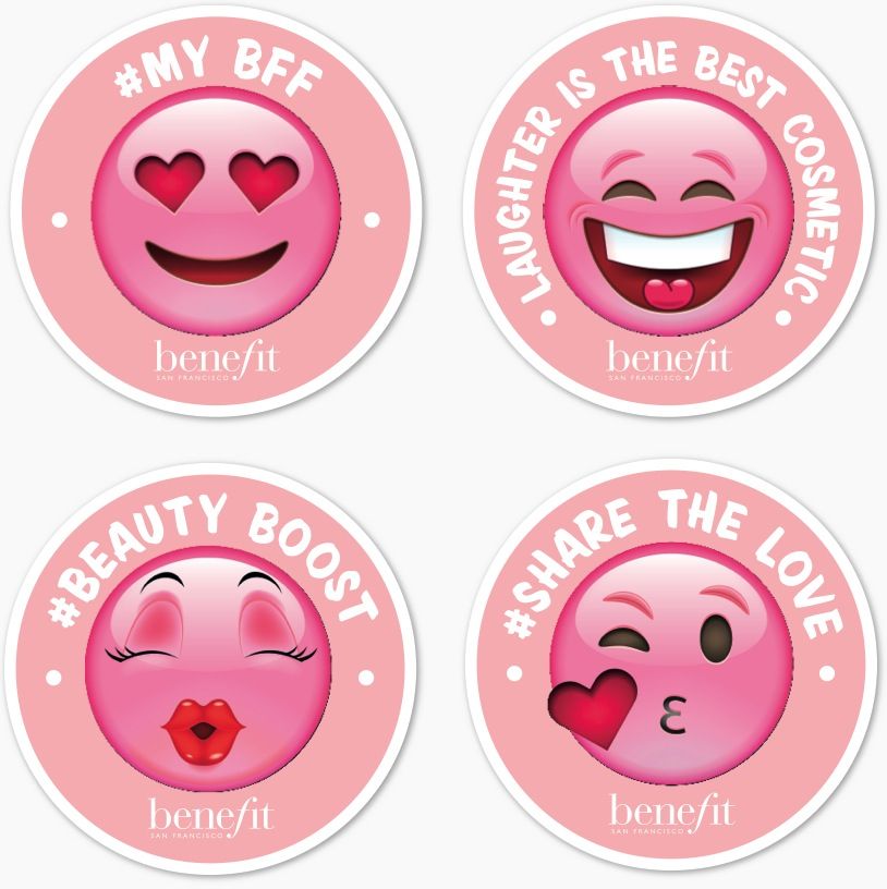 Starbucks pink emoji coaster to redeem a free 'makeupper' at a Benefit boutique