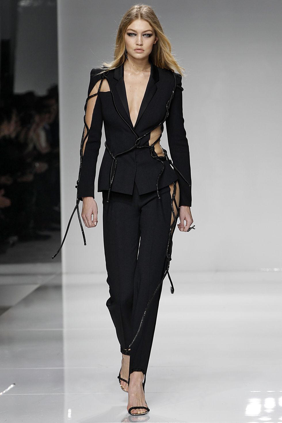 Gigi Hadid walking for Versace at haute couture Paris Fashion Week
