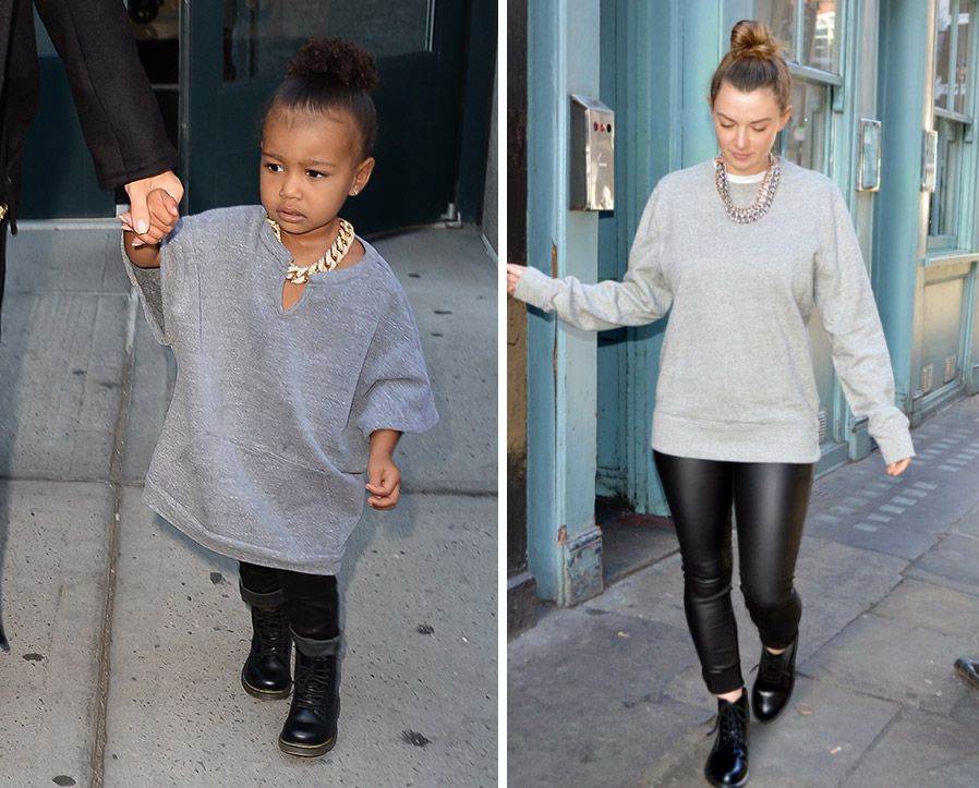 We dress like North West: grey jumper and chains