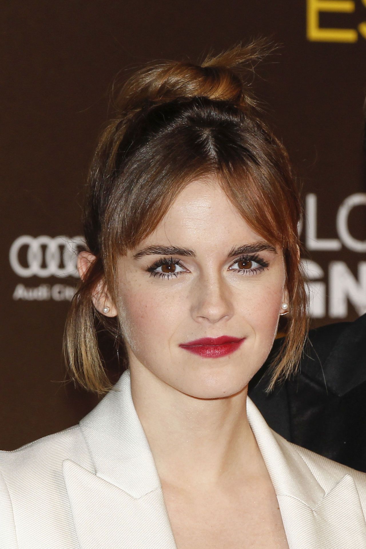 Emma Watson Wavy Medium Brown All-Over Highlights, Updo Hairstyle | Steal  Her Style