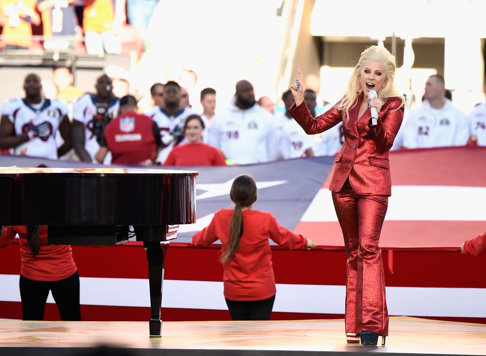 Lady Gaga performing the National Anthem at the Super Bowl 2016