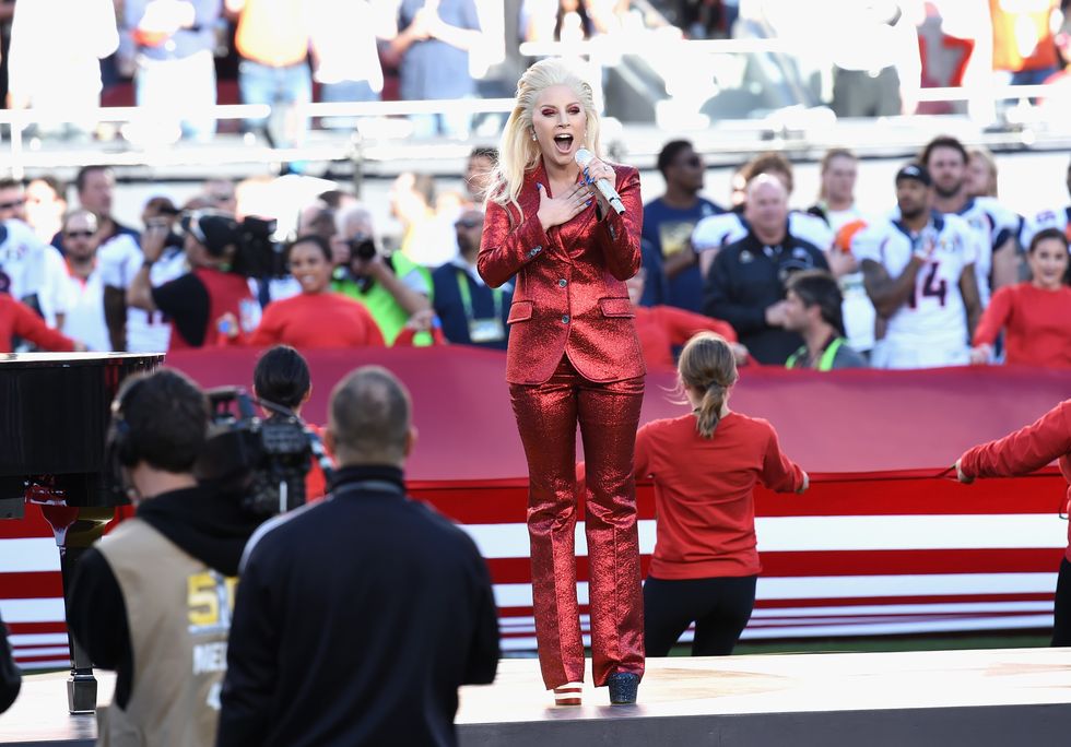 Lady Gaga singing the National Anthem at the Super Bowl 2016
