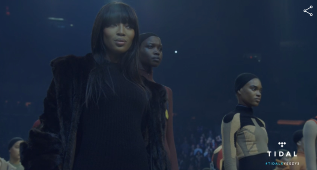 Naomi Campbell modelling for Kanye West during Yeezy season three show