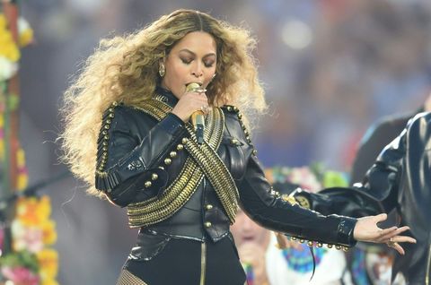 Beyonce performing at the Super Bowl 2016 half time show
