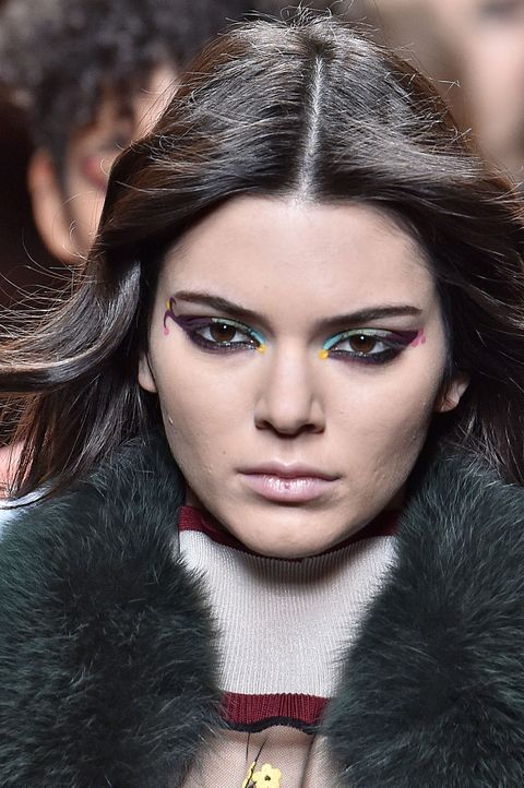 Kendall Jenner's rainbow makeup at Fendi