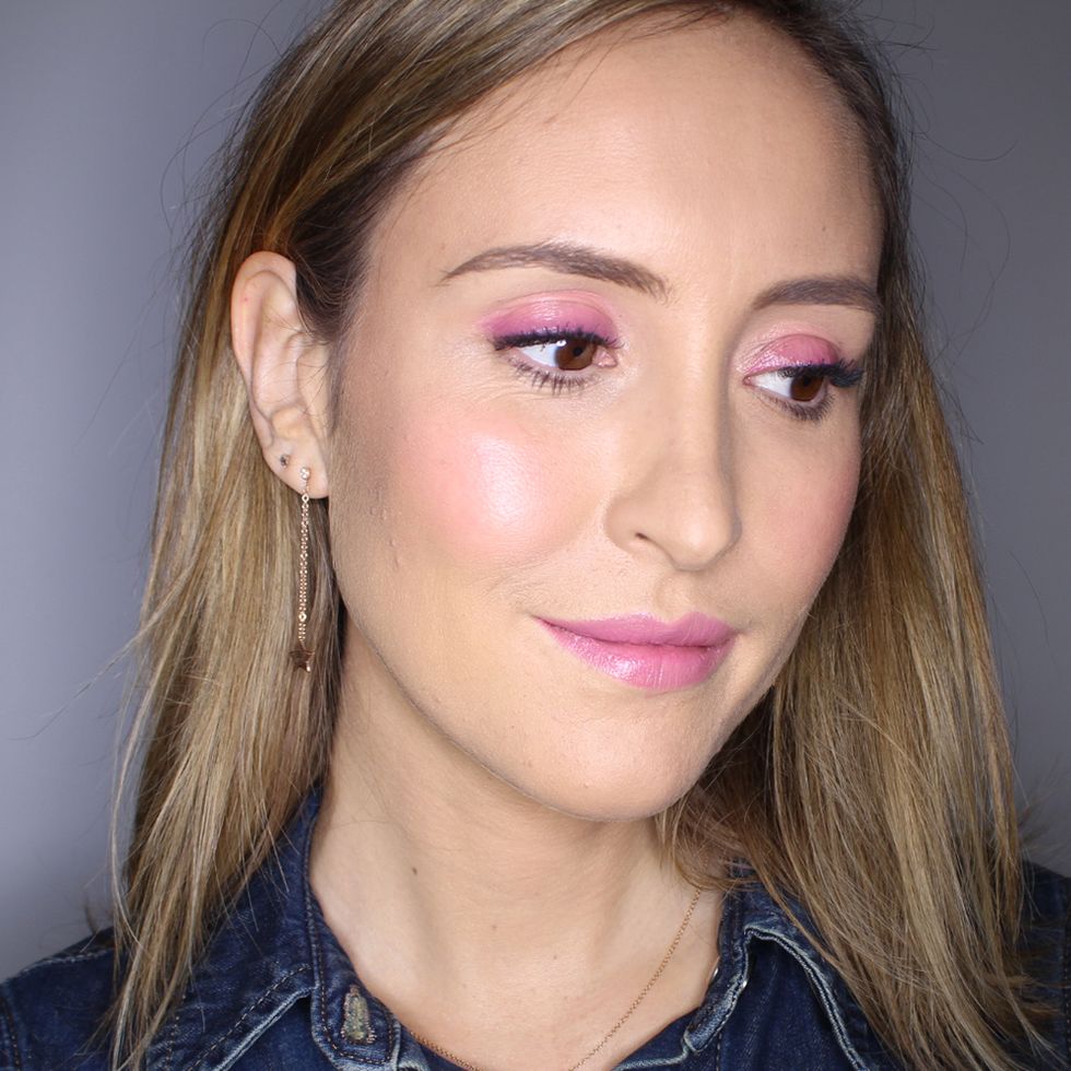 Pink lipstick as eye shadow