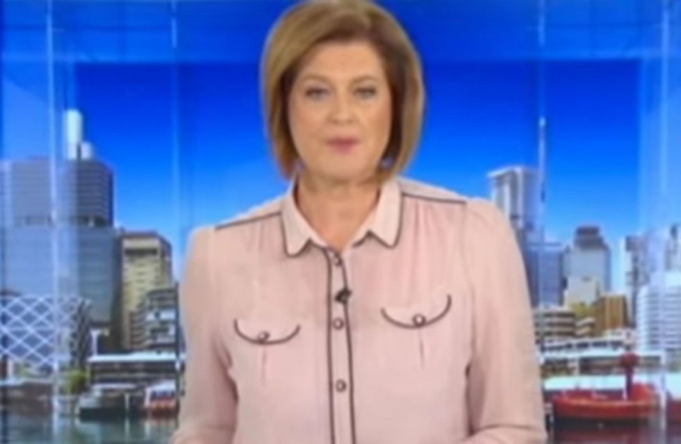 This newsreader's blouse looks like she's got drawn-on cartoon boobs