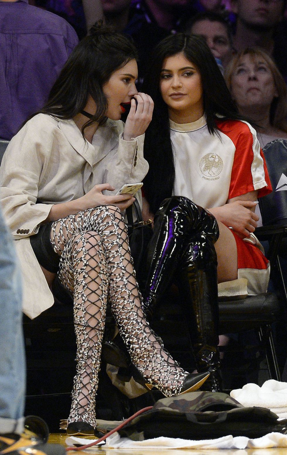Kendall Jenner and Kylie Jenner at the basketball