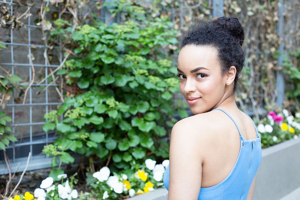 Hairstyle, Earrings, Flower, Petal, Black hair, Beauty, Model, Groundcover, Day dress, Bun, 