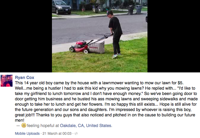 14-year-old mowing lawns