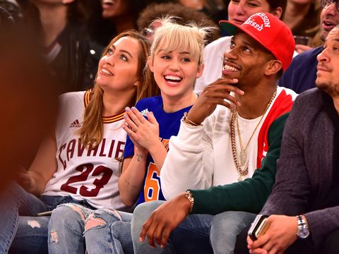Miley Cyrus debuts a fringe at the Cavaliers vs. Knicks game at Madison Square Gardens in New York