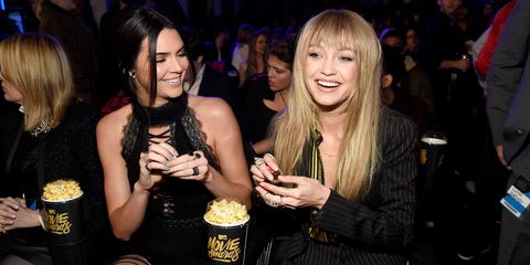 Gigi Hadid and Kendall Jenner at the MTV Movie Awards 2016