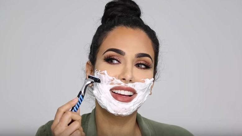 Huda Beauty's face shaving technique
