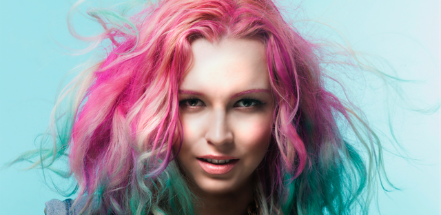 woman with multicoloured hair dye