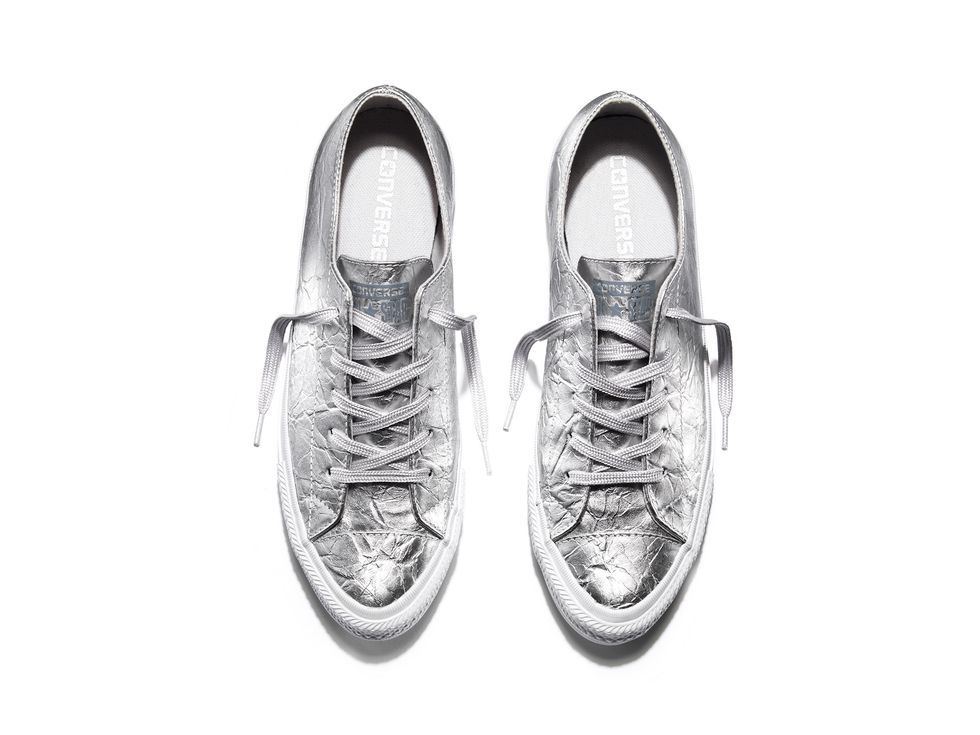 Silver Metallic Lace Front Trainers
