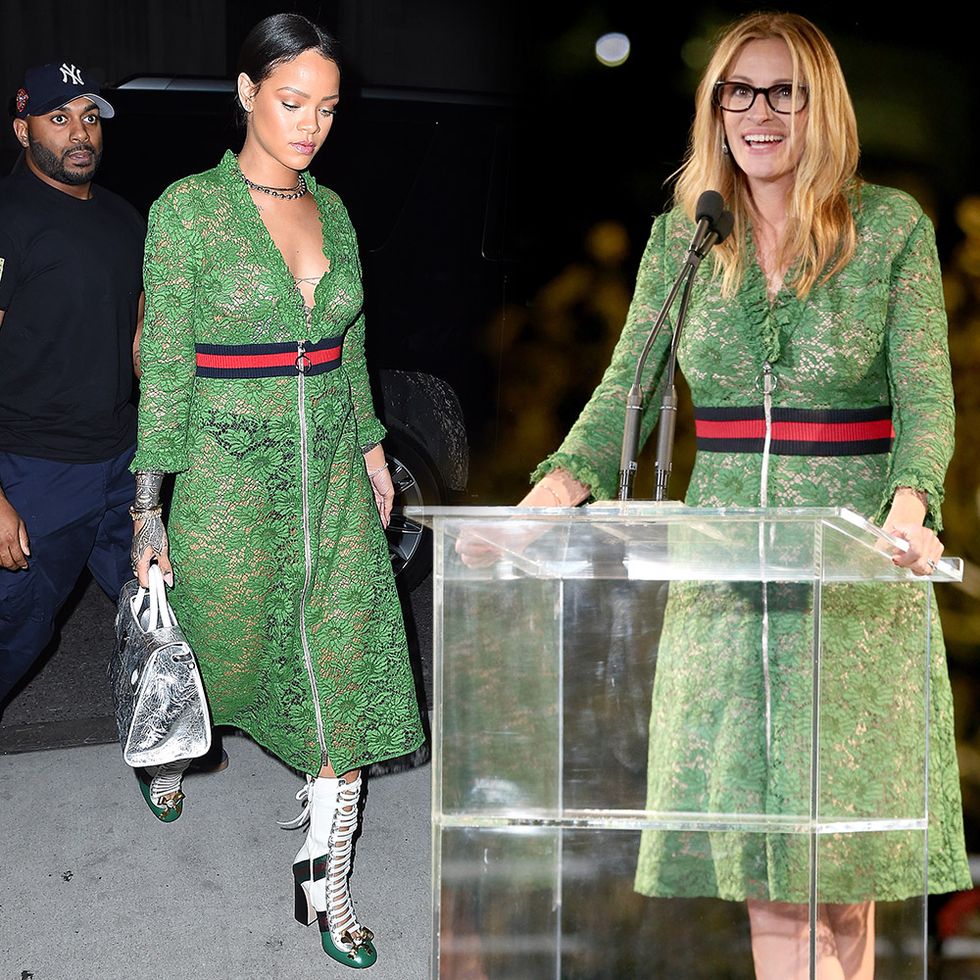 Rihanna and Julia Roberts wearing the same dress