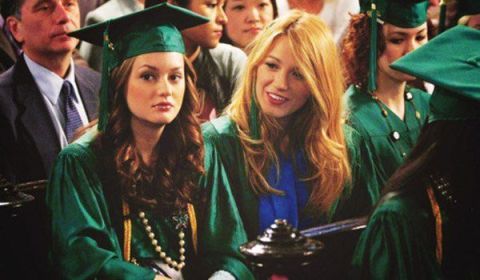 Blair and Serena from Gossip Girl at graduation
