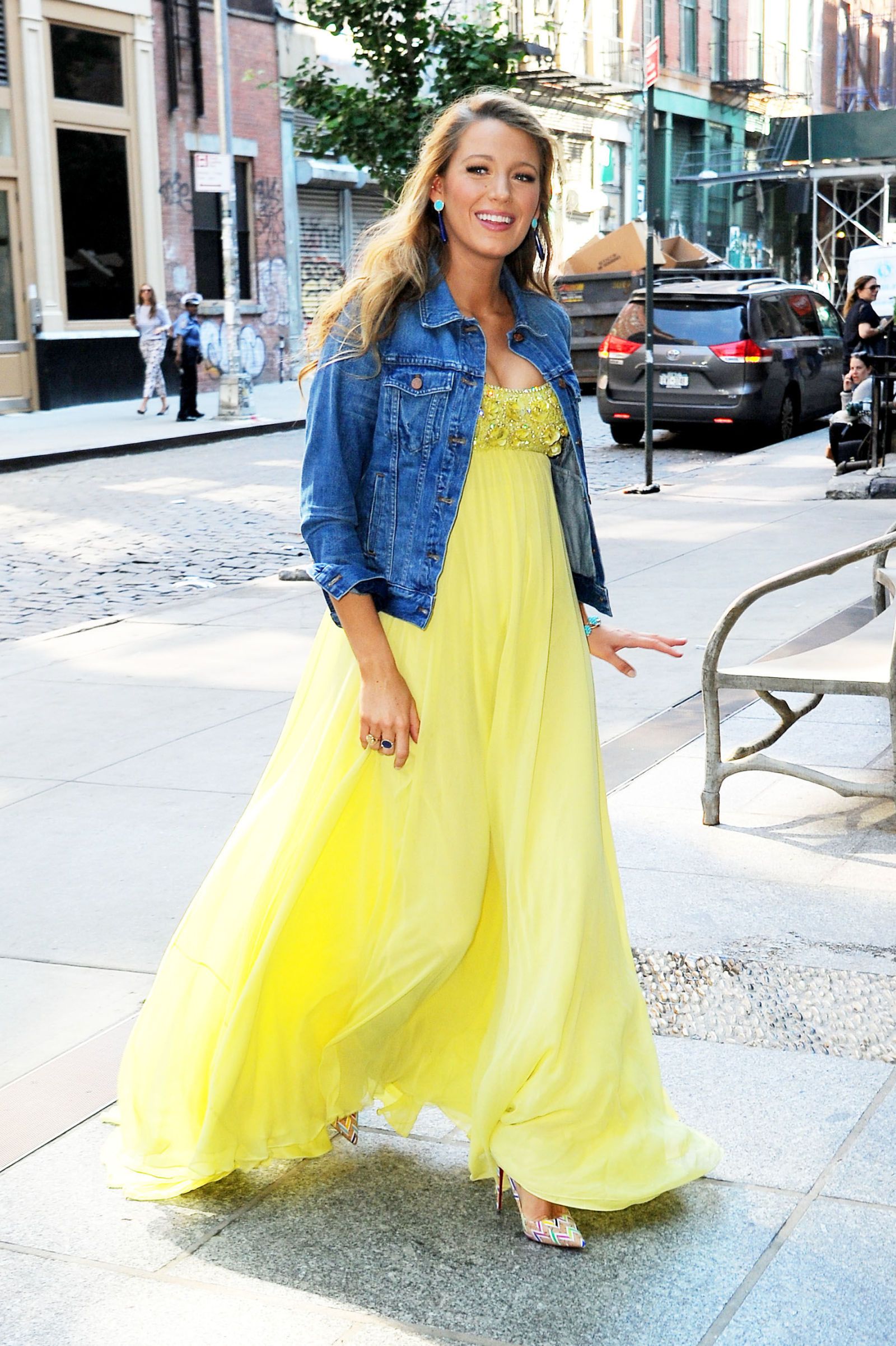 prom dress with jean jacket