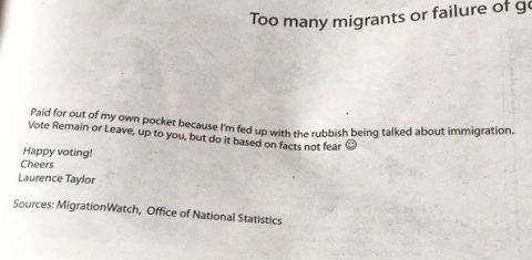 This man got so fed up of all the 'rubbish' being spread about immigration in relation to Brexit, he took out a full page ad in the Metro