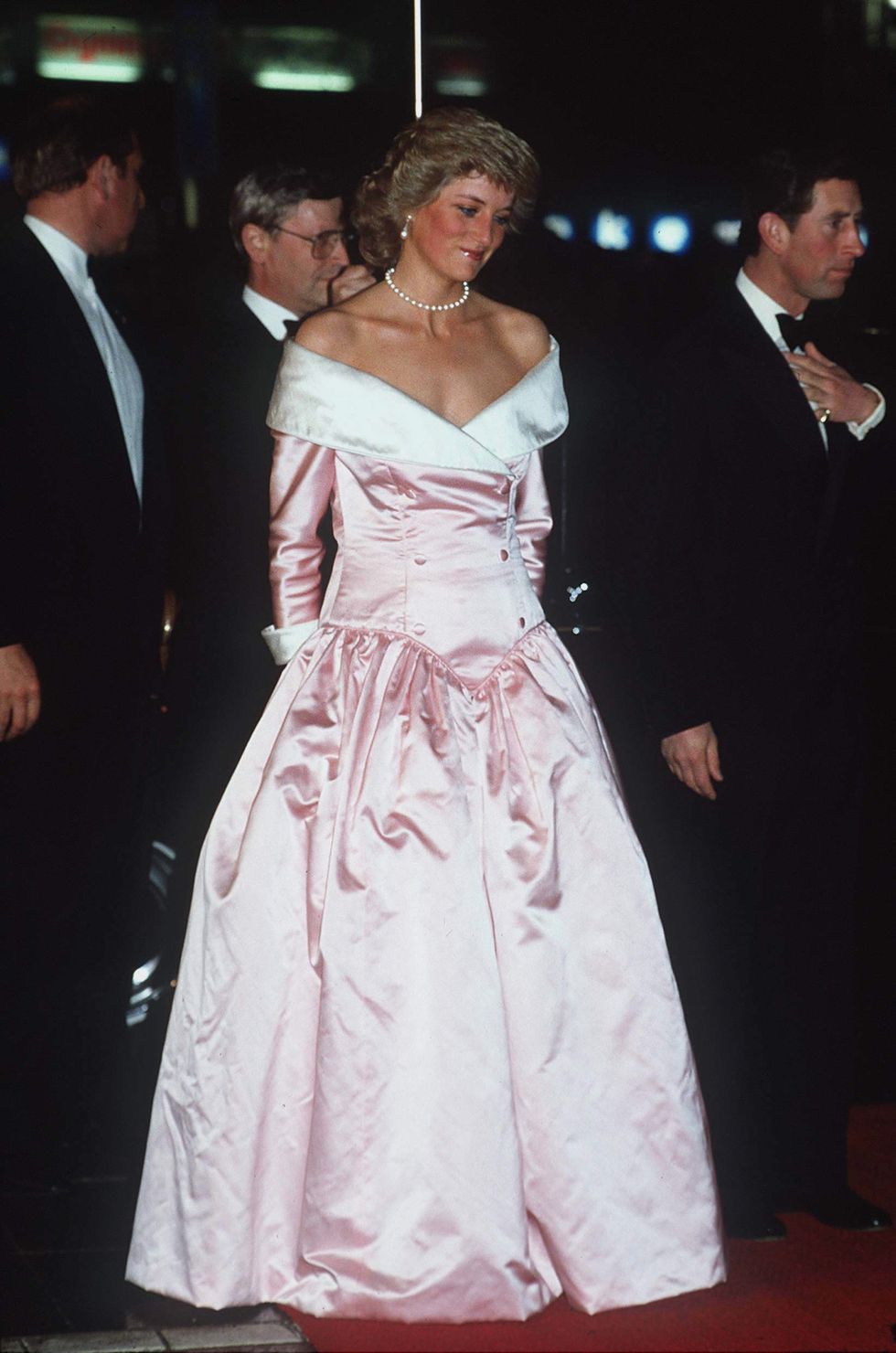 Princess of Diana wearing an off-the-shoulder dress