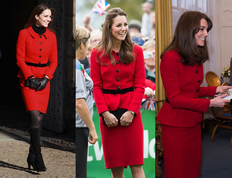 Kate Middleton wearing same red and black skirt suit