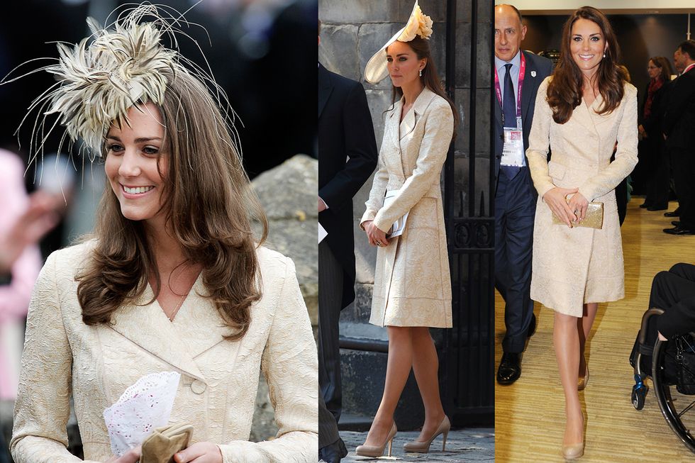 Kate Middleton wearing a gold coat