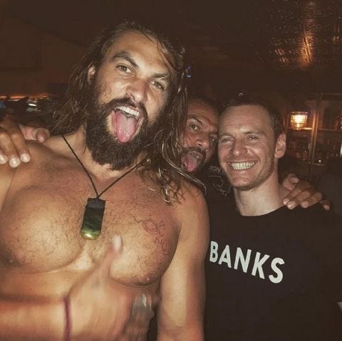 Jason Momoa Celebrated His Birthday Topless With Michael Fassbender