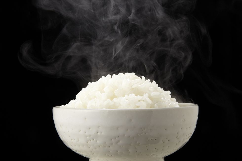 White, Jasmine rice, Rice, Cuisine, Darkness, White rice, Monochrome photography, Ingredient, Staple food, Mixing bowl, 