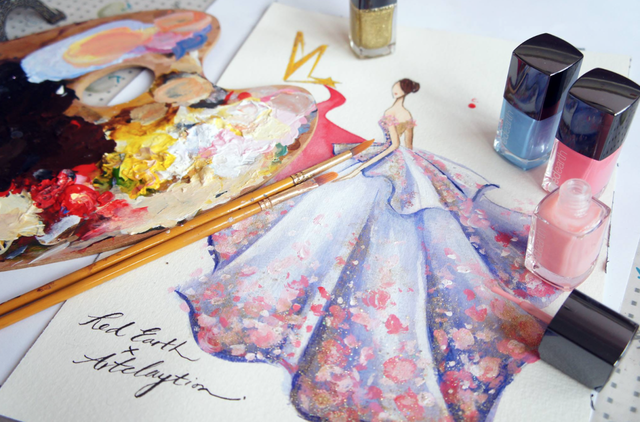 Artist uses nail varnish to create beautiful fashion illustrations