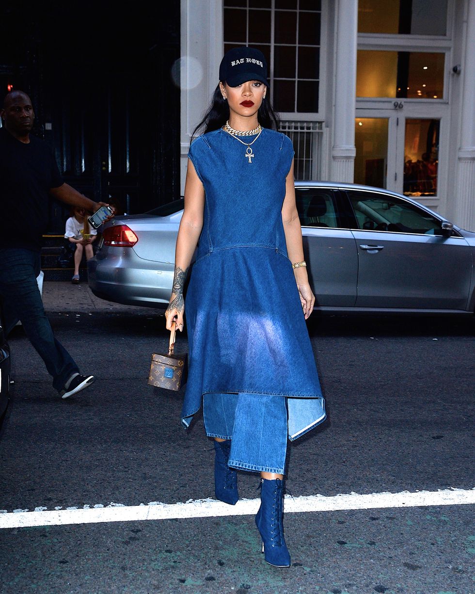 Rihanna wearing double denim