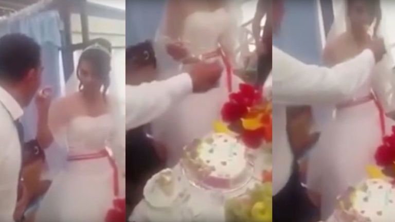 A video of a violent groom slapping his wife on their wedding day has gone viral