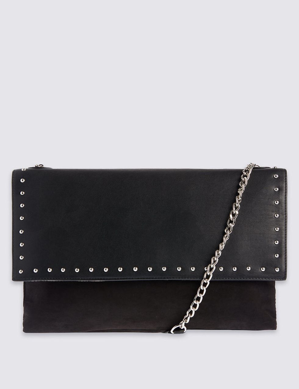 <p>Studs are the perfect way to update the simple black flap bag - and this one has the added bonus of being able to hold your whole emergency makeup bag.<a href="http://www.marksandspencer.com/shoulder-hand-bag/p/p22482208?image=SD_01_T01_0371Q_Y0_X_EC_90&amp;color=BLACK&amp;prevPage=plp#" target="_blank"></a></p><p><a href="http://www.marksandspencer.com/shoulder-hand-bag/p/p22482208?image=SD_01_T01_0371Q_Y0_X_EC_90&amp;color=BLACK&amp;prevPage=plp#" target="_blank">Shoulder handbag, £29.50, Marks &amp; Spencer</a></p>