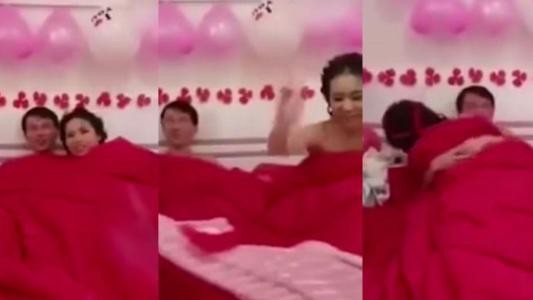This bride and groom's wedding guests force them to have sex in front of everyone