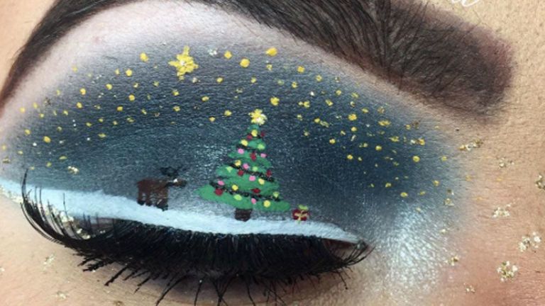 This girl created a whole Christmas scene on her eyelids and we're obsessed