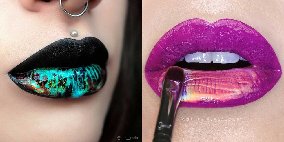 <p>Why is holographic stuff so mesmerising?! <a href="http://www.cosmopolitan.co.uk/beauty-hair/makeup/a47279/holographic-lip-gloss/" target="_blank" data-tracking-id="recirc-text-link">These Lip Switch lip glosses</a>, which come in five different colours, look like magical rainbow oil spills on your lips.</p>