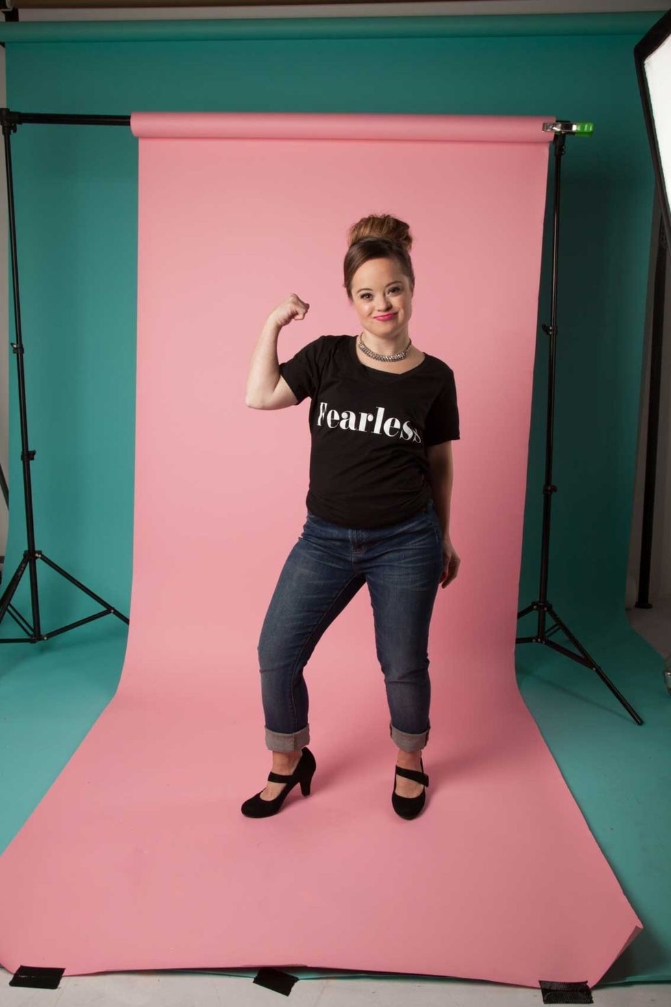 <p>Katie Meade, the face of the Fearless Hair Rescue Treatment by Beauty &amp; Pin-Ups, <a href="http://www.cosmopolitan.co.uk/beauty-hair/beauty-trends/news/a42479/first-downs-syndrome-model-beauty-campaign/?visibilityoverride" target="_blank" data-tracking-id="recirc-text-link">became the first model with Down syndrome to land a beauty campaign</a>. </p>