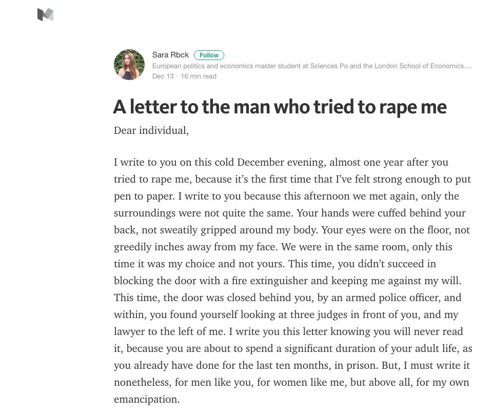 A woman has written an open letter to the man who raped her