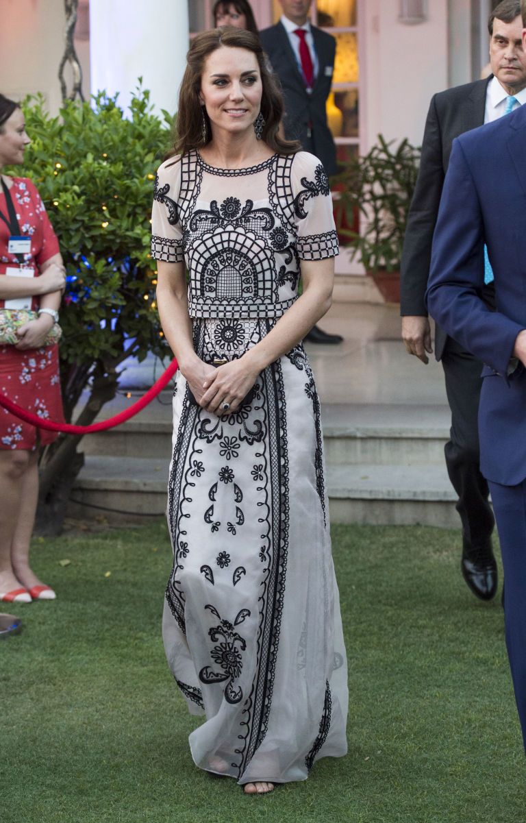 Duchess of Cambridge wearing an embroidered dress