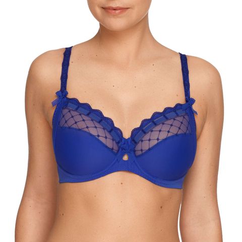 Clothing, Blue, Skin, Brassiere, Shoulder, Chest, Joint, Trunk, Undergarment, Swimsuit top, 