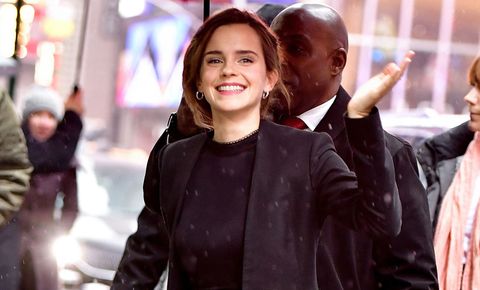 Emma Watson walking in the rain in New York