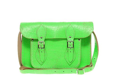 <p>This is THE bag label of the moment: The Cambridge Satchel Company. Not only did the brand make their début on the catwalk at Basso and Brooke, but the fash pack were all sporting neon versions at London Fashion Week.</p>
<p>Green Fluro Cracked Leather Satchel by The Cambridge Satchel Company, £100, <a title="ASOS" href="http://www.asos.com/Cambridge-Satchel-Company/Cambridge-Satchel-Company-Exclusive-to-Asos-11-Green-Fluro-Cracked-Leather-Satchel/Prod/pgeproduct.aspx?iid=1799333" target="_blank">Asos.com</a></p>