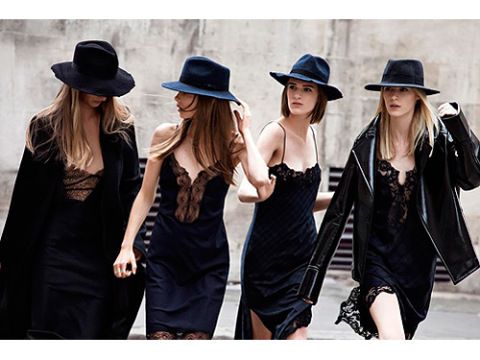 <p>We're loving the mix of silk slips and fedora hats.</p>