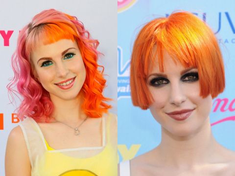 <p>Paramore's leading lady Hayley Williams is never one to shy away from a bold hairstyle but she decided to take things up a notch with this SUPER short bob. Her electric orange locks have been cut into a short blunt bob with fringe barely skimming her eyebrows. The new styles shows off her amazing cheekbones and from the looks of it, Hayley is more than happy to stick to this style for a while.</p>