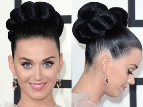 <p>Katy's twisted mega bun was the talk of tinseltown given that it was basically the size of her head. The glass shine and impeccable symmetry also made it a masterpiece. She rightly kept her makeup simple with the focus on fluttery lashes.</p>
<p><a href="http://www.cosmopolitan.co.uk/fashion/news/grammys-2014-red-carpet-arrivals-outfits" target="_blank">THE GRAMMYS GOWNS, 2014</a></p>
<p><a href="http://www.cosmopolitan.co.uk/beauty-hair/news/styles/celebrity/cosmo-hairstyle-of-the-day" target="_self">CELEB HAIRSTYLE OF THE DAY</a></p>
<p><a href="http://www.cosmopolitan.co.uk/beauty-hair/news/styles/hair-trends-spring-summer-2014" target="_blank">HUGE HAIR TRENDS FOR 2014</a></p>