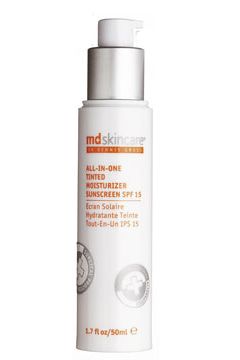 <p>MD Skincare All-In-One Tinted Moisturizer Sunscreen SPF 15, £32<br /><br /></p>