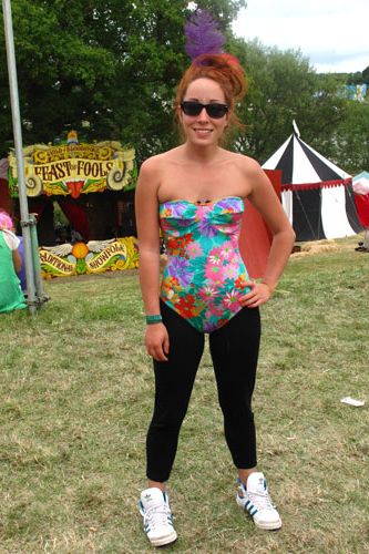 How cute is this Secret Party Girl? Joey snapped up this brightly coloured swimsuit from a charity shop for £2. Worn with leggings, Ray-bans and feathers in her hair we think this is a perfect festival look
