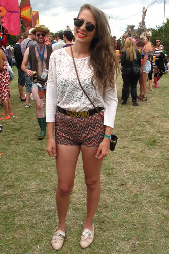 Tiffany was rocking a super-sexy style in her see-through River Island top and zig-zag print shorts picked up at the Back Yard Market on Brick Lane. Love that pop of orange lippy!