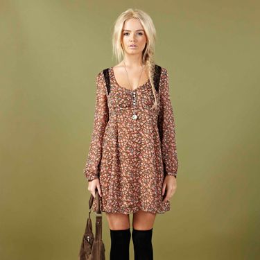 <p>We are loving this gorge brown floral dress with long sleeves. Perfect for a summer festival or a day out in the park</p>
<p>Clare dress £20, <a href="http://www.boohoo.com/new-in/clare-lace-georgette-floral-print-dress/invt/azz74108"target="_blank">boohoo.com</a></p>
 